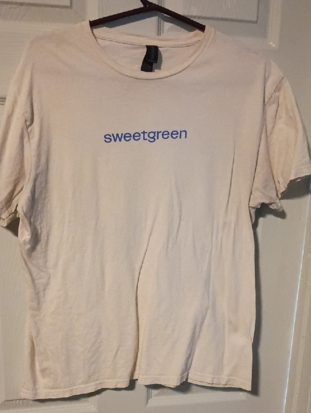 Gildan Cream Short Sleeve Tee with Blue "sweetgreen" Logo